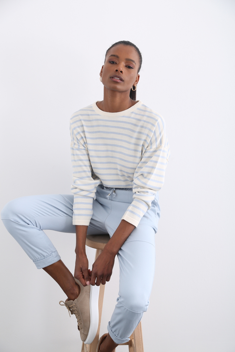 Bebe Mavi Oversize Çizgili Triko 13034