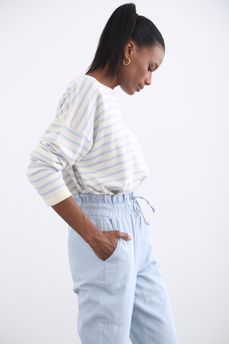 Bebe Mavi Oversize Çizgili Triko 13034