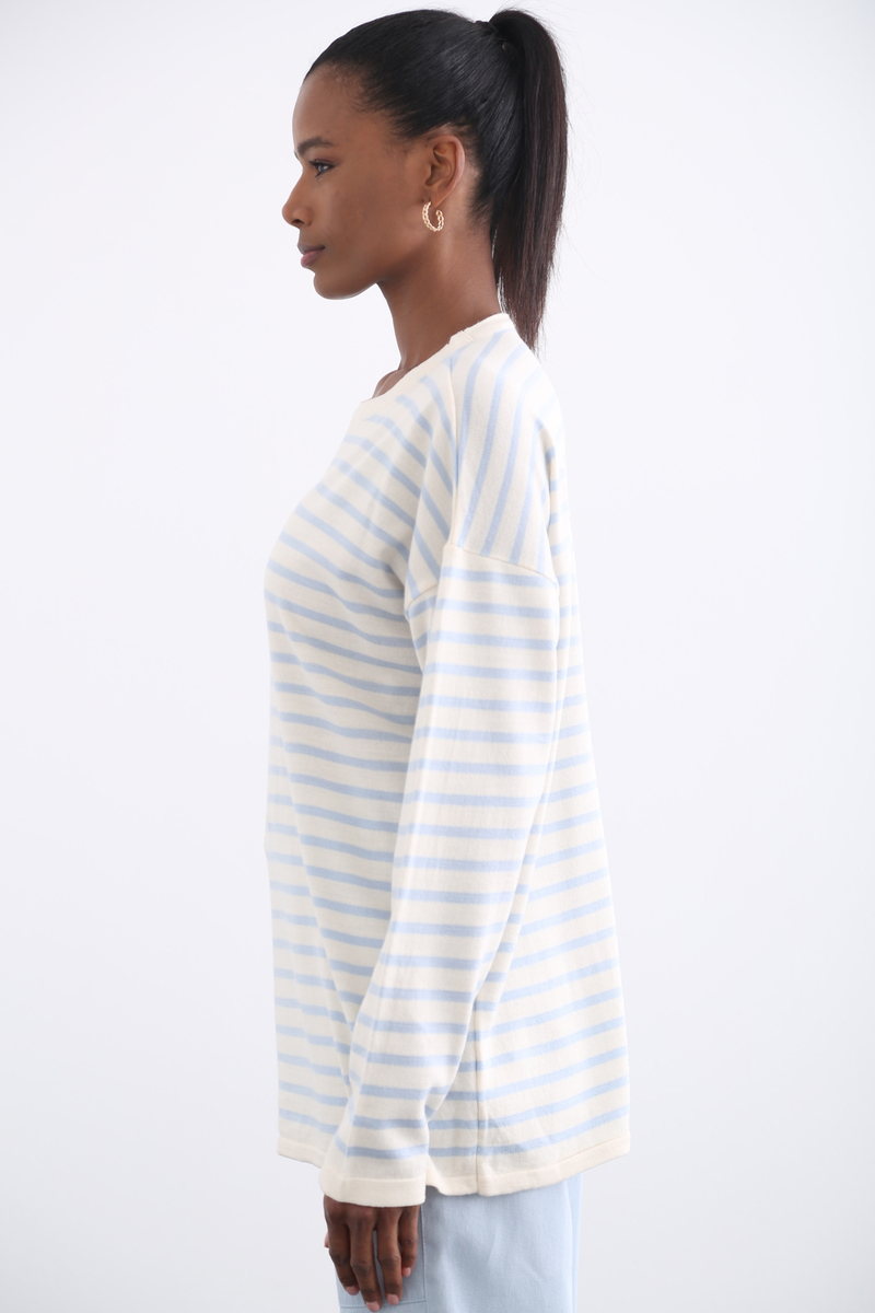 Bebe Mavi Oversize Çizgili Triko 13034