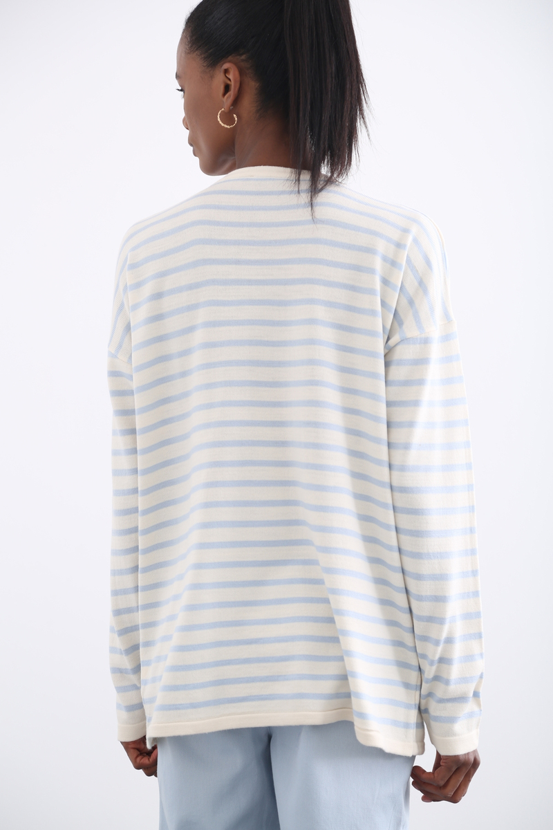 Bebe Mavi Oversize Çizgili Triko 13034