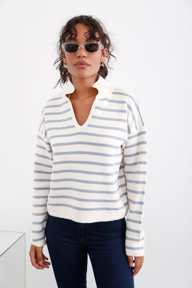 Bebe Mavi Polo Yaka Çizgili Triko 13553