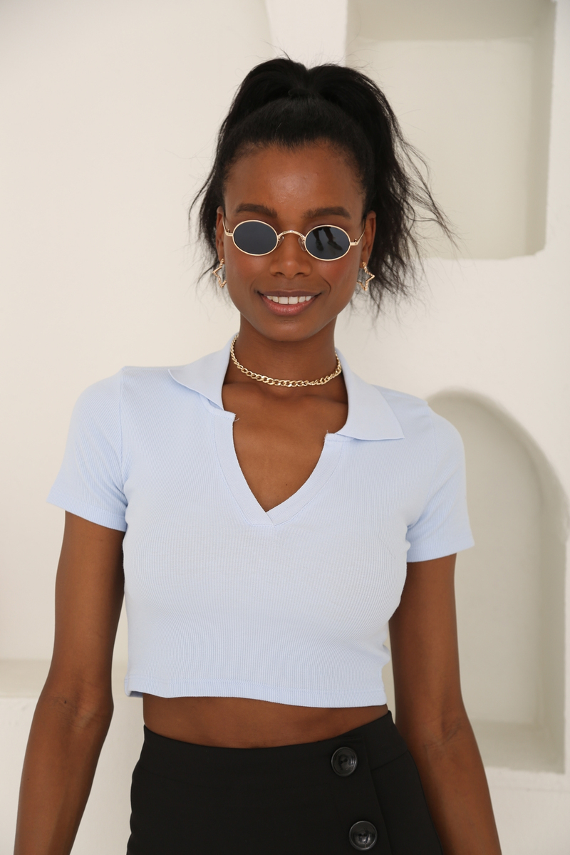 Bebe Mavi Polo Yaka Crop Tshirt 1490