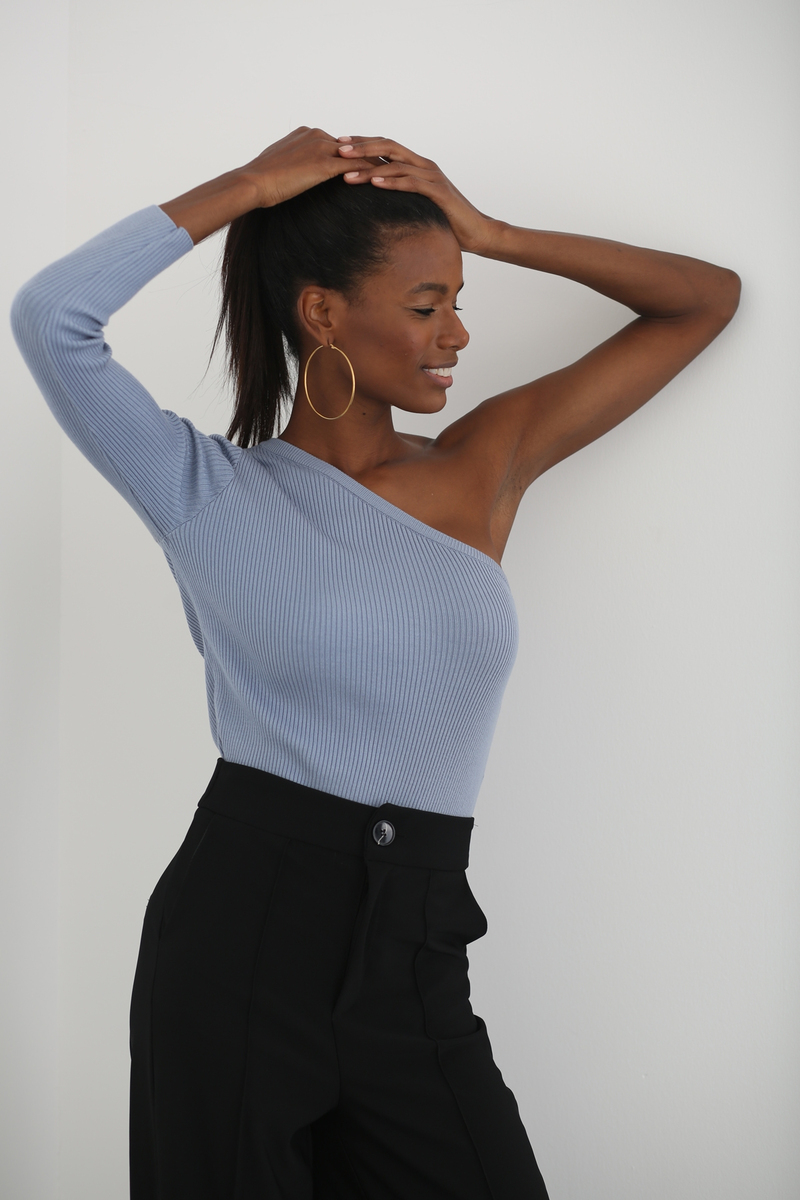 Bebe Mavi Tek Kol Triko Crop T92103