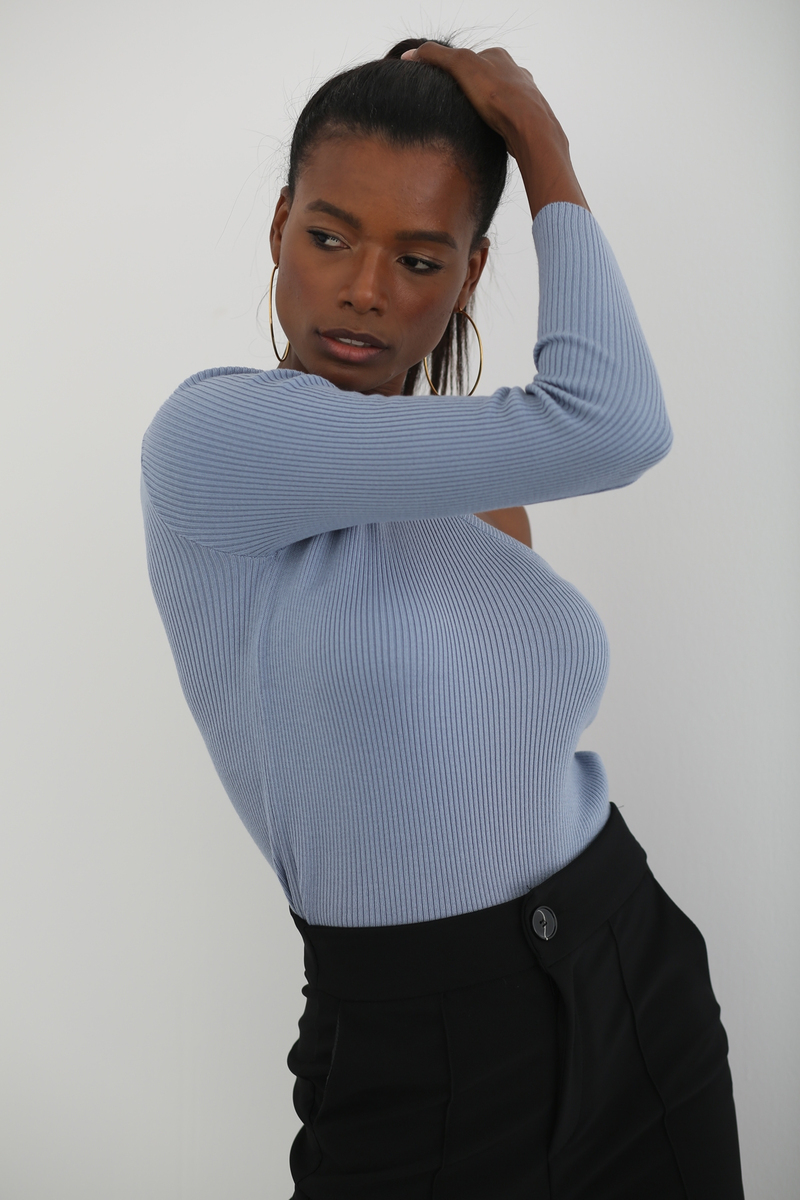 Bebe Mavi Tek Kol Triko Crop T92103