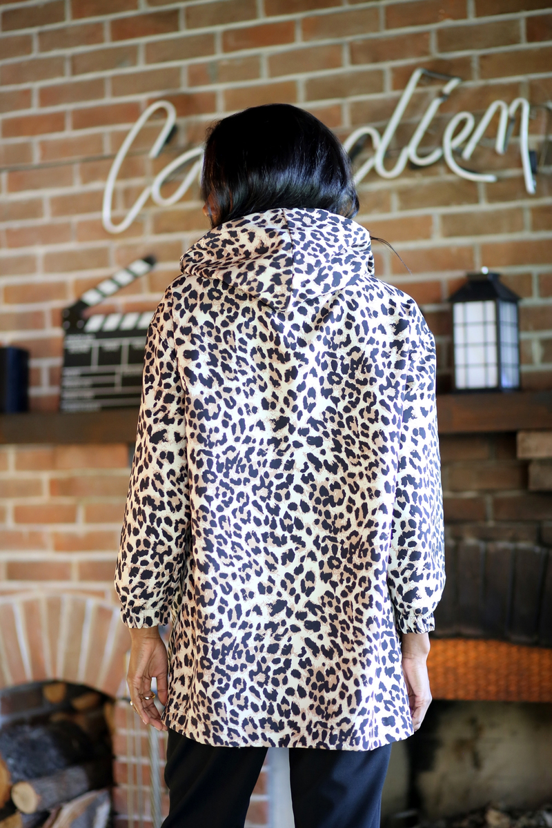Bej Beli Büzgülü Leopar Desen Yağmurluk 13610