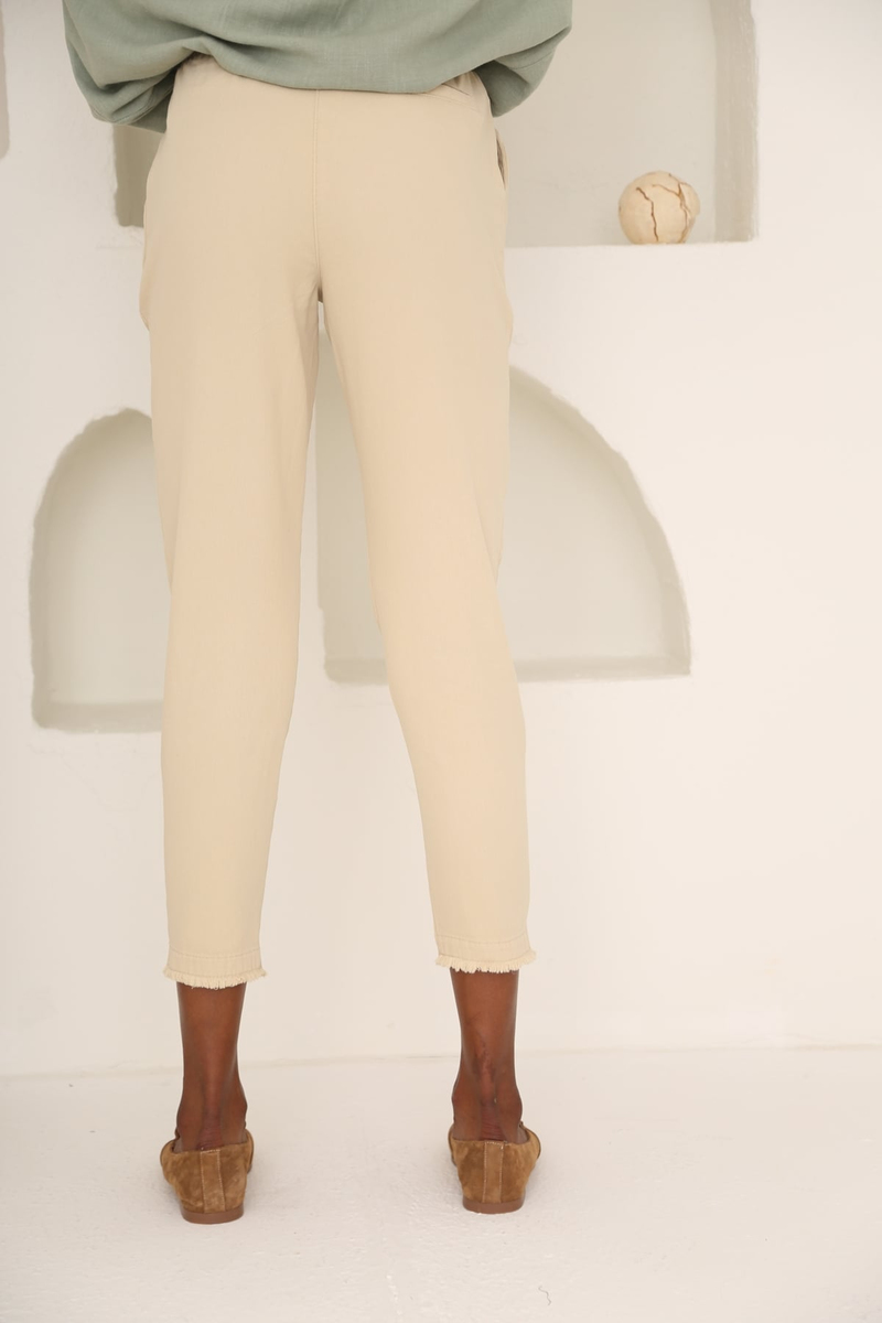 Bej Beli Lastikli Gabardin Pantolon 00104