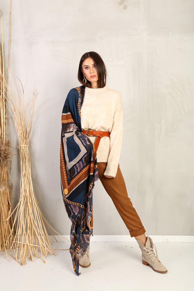 Bej Bisiklet Yaka Oversize Kazak