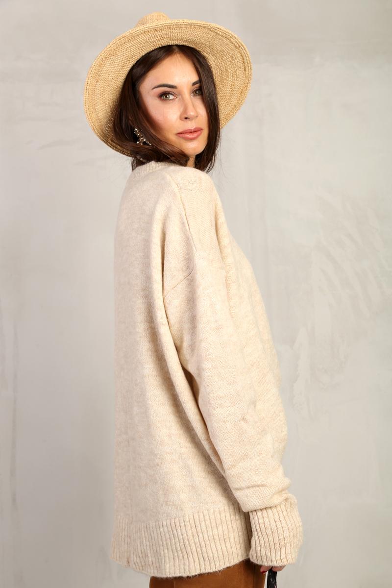 Bej Bisiklet Yaka Oversize Kazak