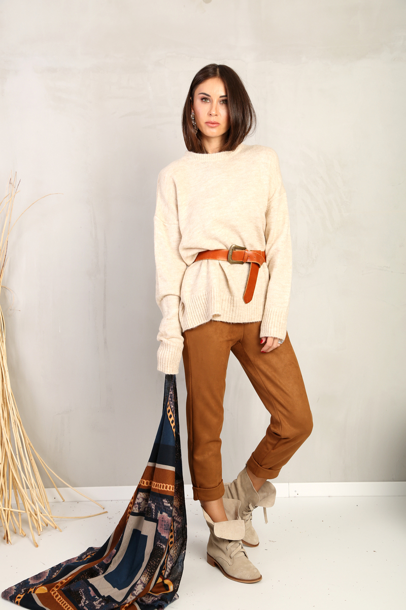 Bej Bisiklet Yaka Oversize Kazak