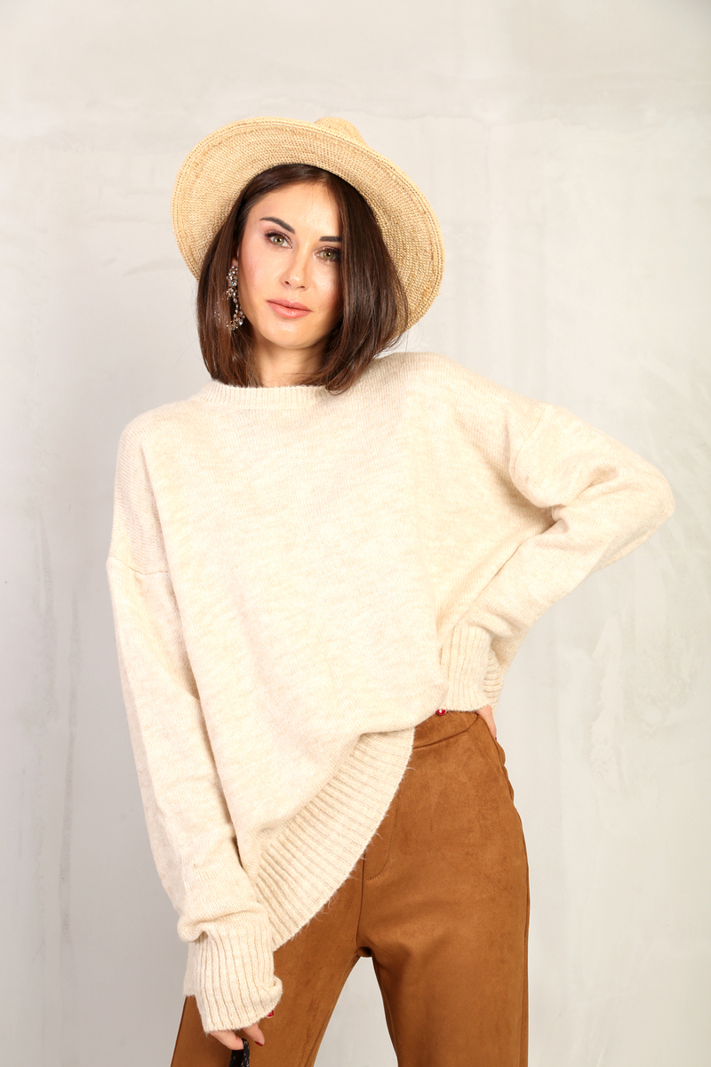 Bej Bisiklet Yaka Oversize Kazak