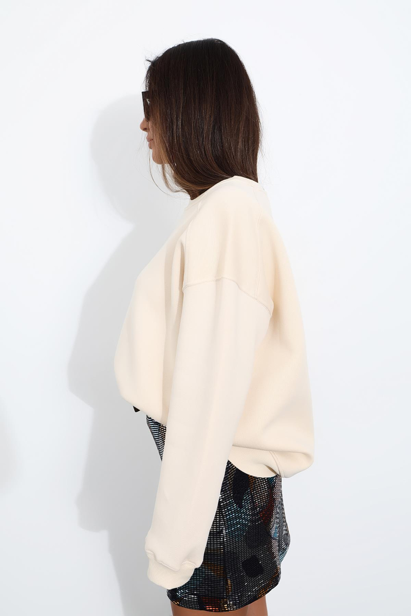 Bej Bisiklet Yaka Oversize Sweatshirt 7912
