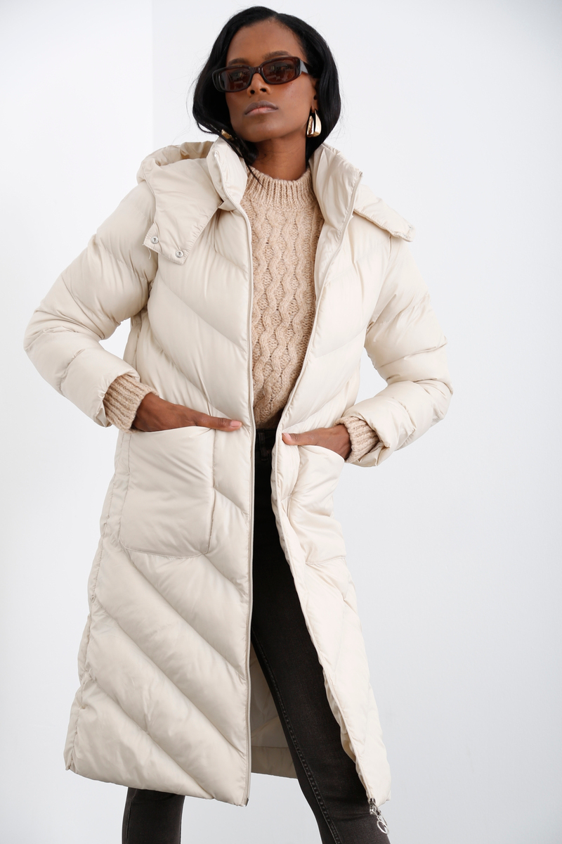 Bej Cepli Şişme Mont D89623