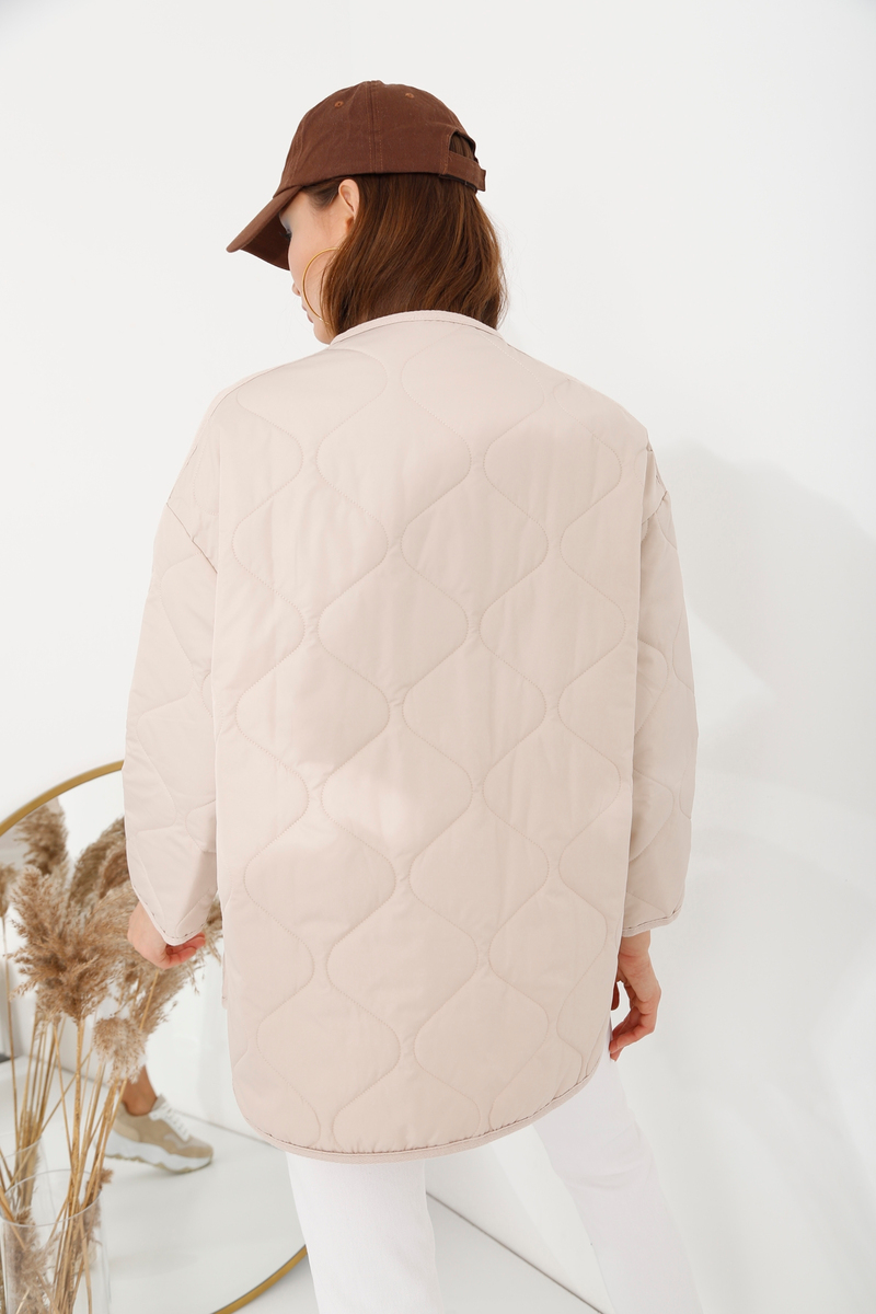 Bej Çift Cepli Kapitone Mont 54094