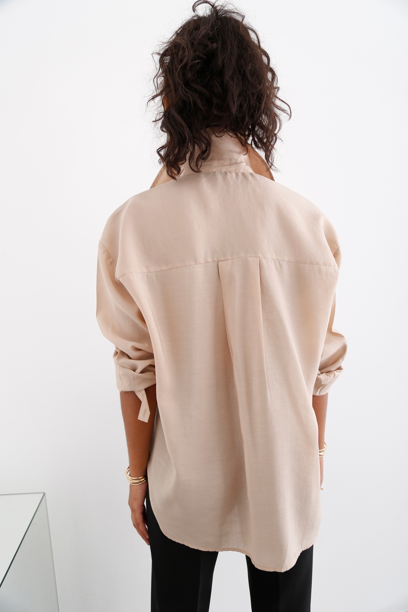 Bej Çift Cepli Oversize Gömlek 3953