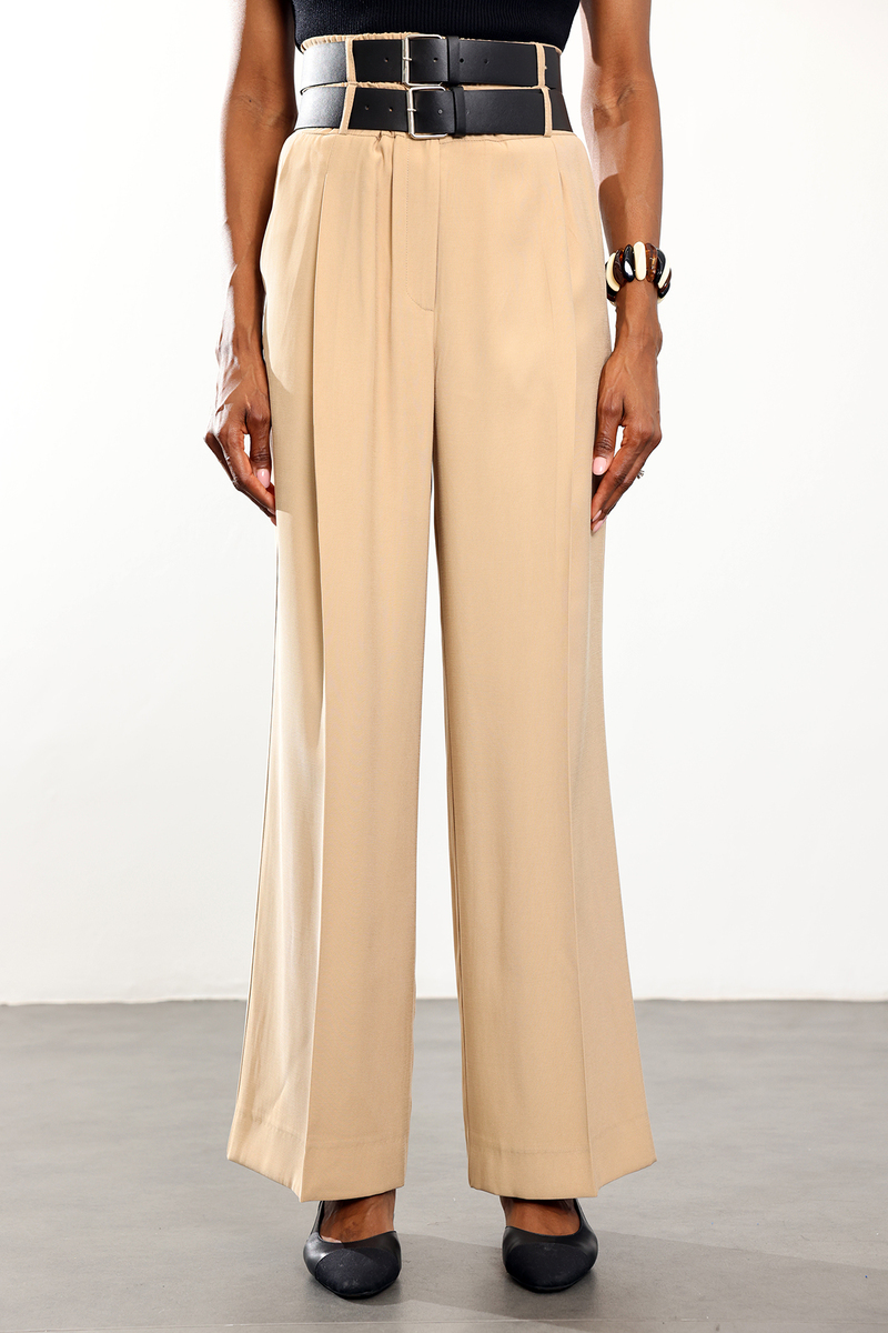 Bej Çift Kemerli Rahat Kesim Pantolon 1450