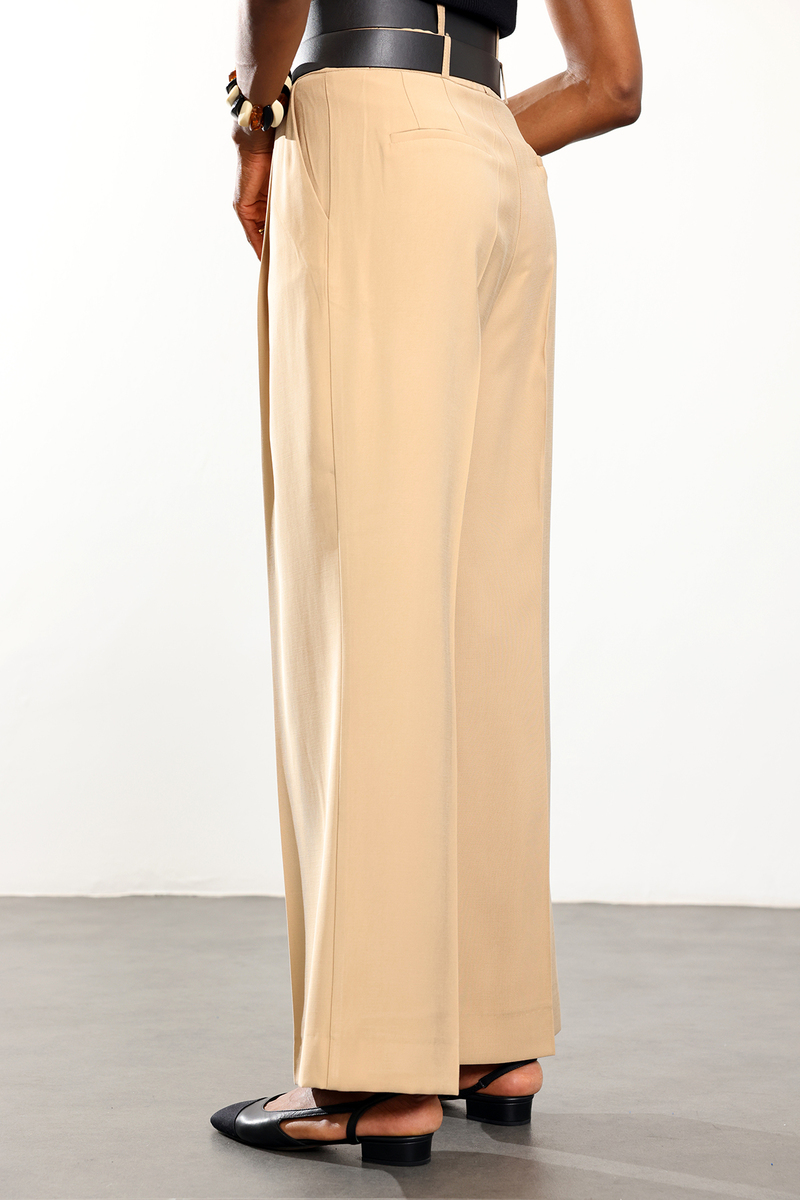 Bej Çift Kemerli Rahat Kesim Pantolon 1450