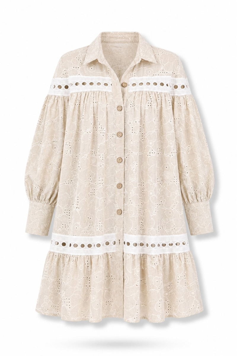 Bej Country Lino Elbise 