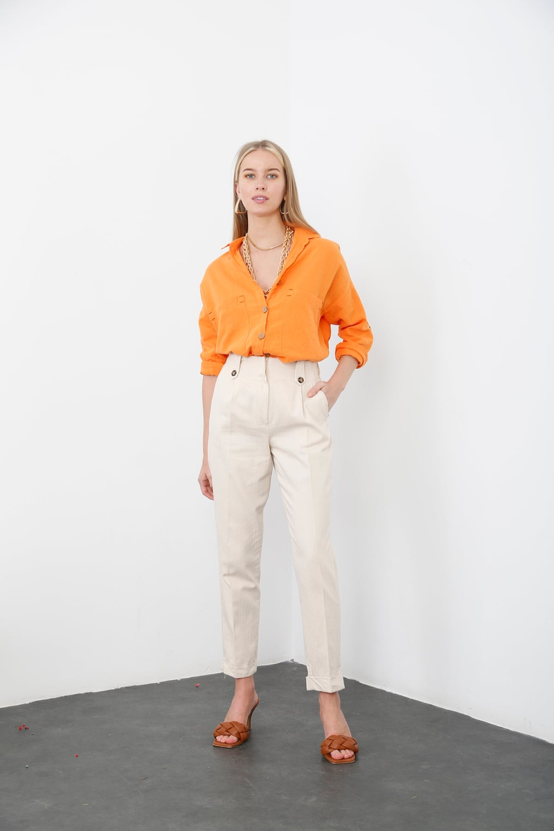 Bej Duble Paça Pantolon 50598