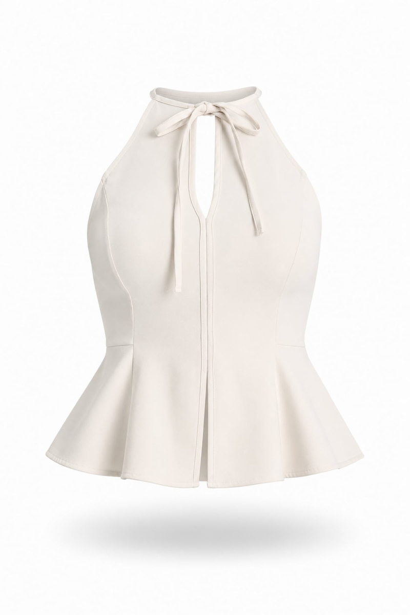 Bej Halter Yaka Peplum Bluz 17767