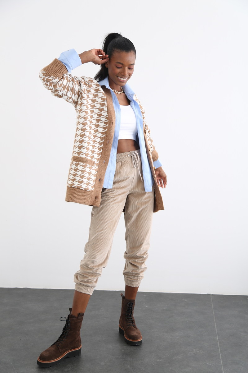 Bej Kadife Fitilli Jogger Pantolon 3385