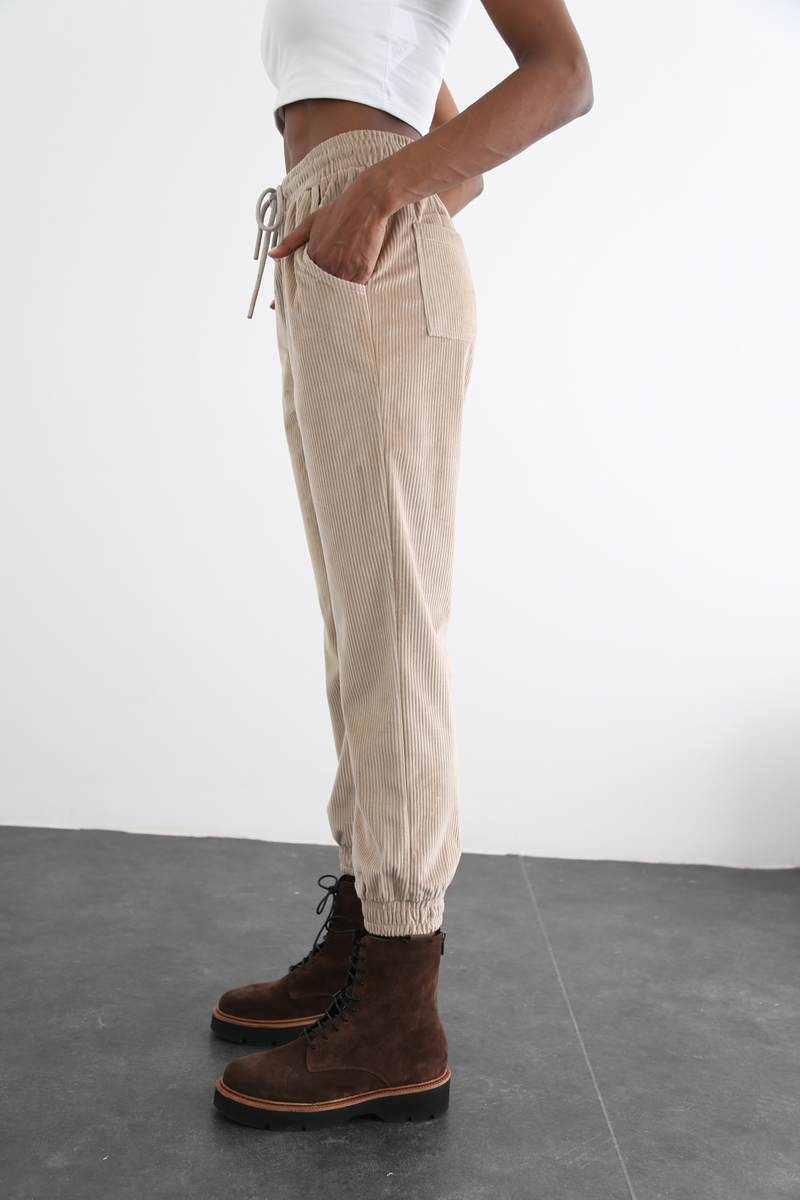 Bej Kadife Fitilli Jogger Pantolon 3385