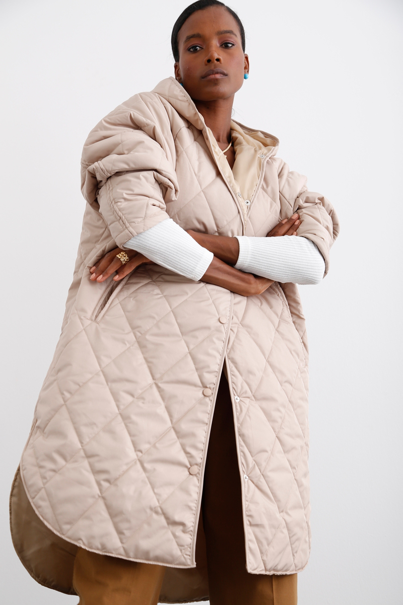 Bej Kapitoneli Oversize Mont 54061