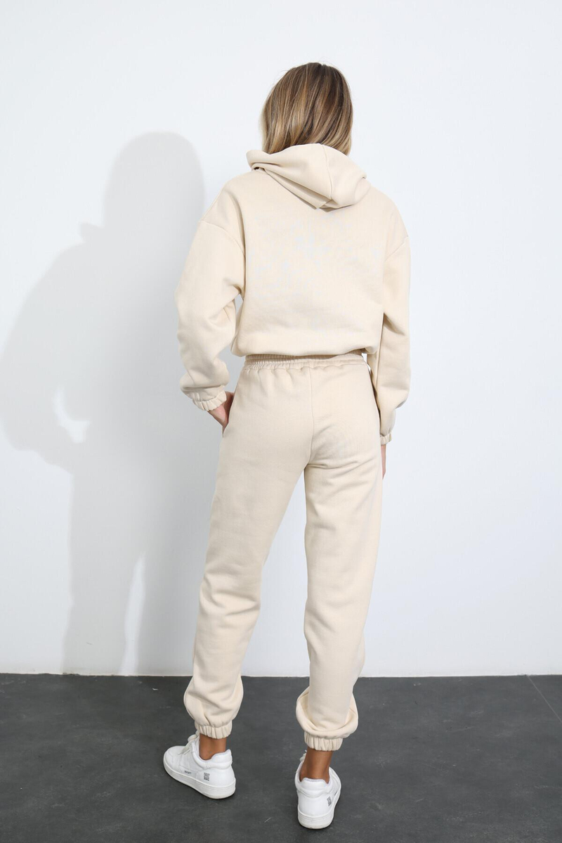 Bej Kapüşonlu Sweatshirt Eşofman Takım 04071