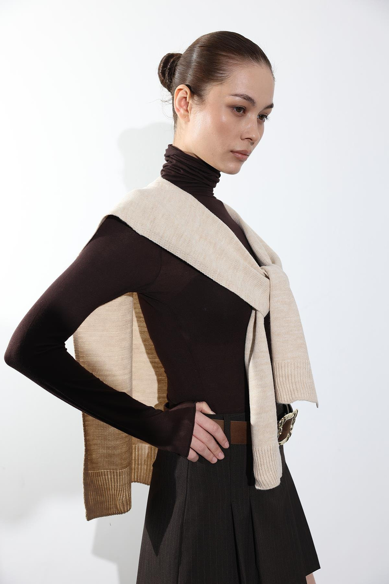 Bej Kare Parçalı Atkı HRK01