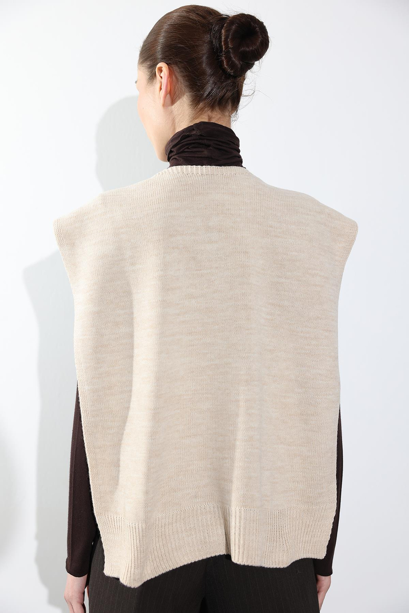 Bej Kare Parçalı Atkı HRK01