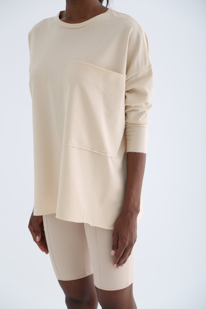 Bej Kargo Cep Oversize Sweatshirt 1323