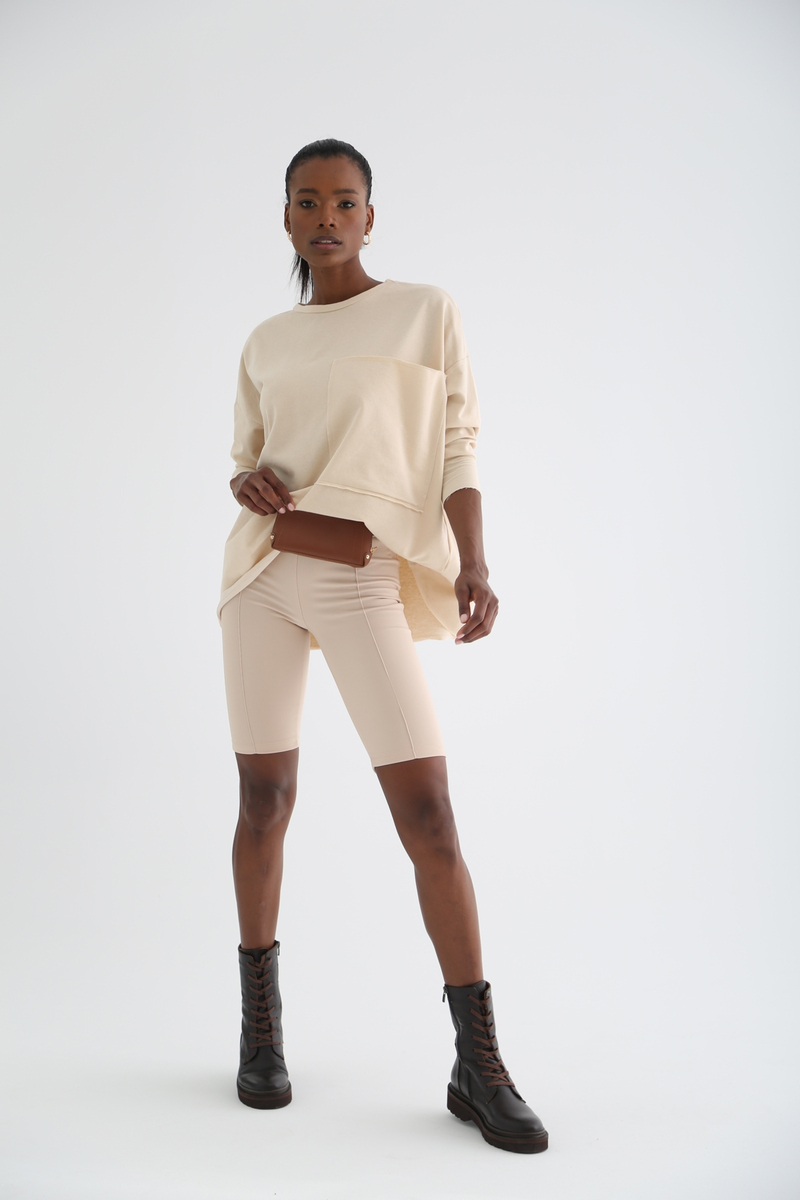 Bej Kargo Cep Oversize Sweatshirt 1323