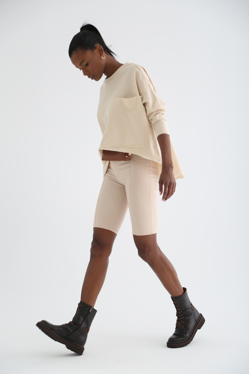 Bej Kargo Cep Oversize Sweatshirt 1323