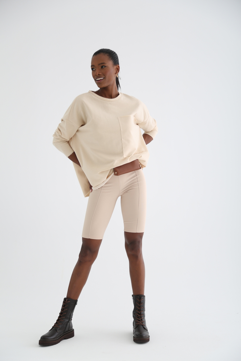 Bej Kargo Cep Oversize Sweatshirt 1323