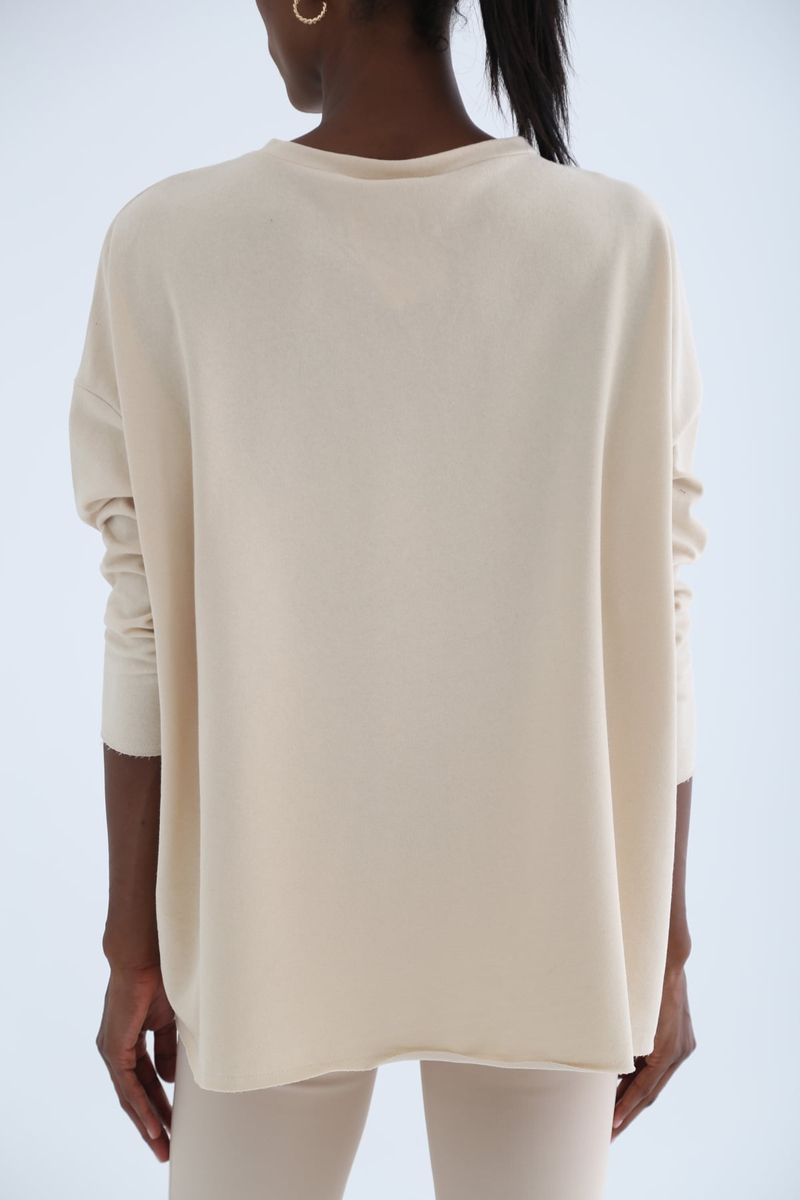 Bej Kargo Cep Oversize Sweatshirt 1323