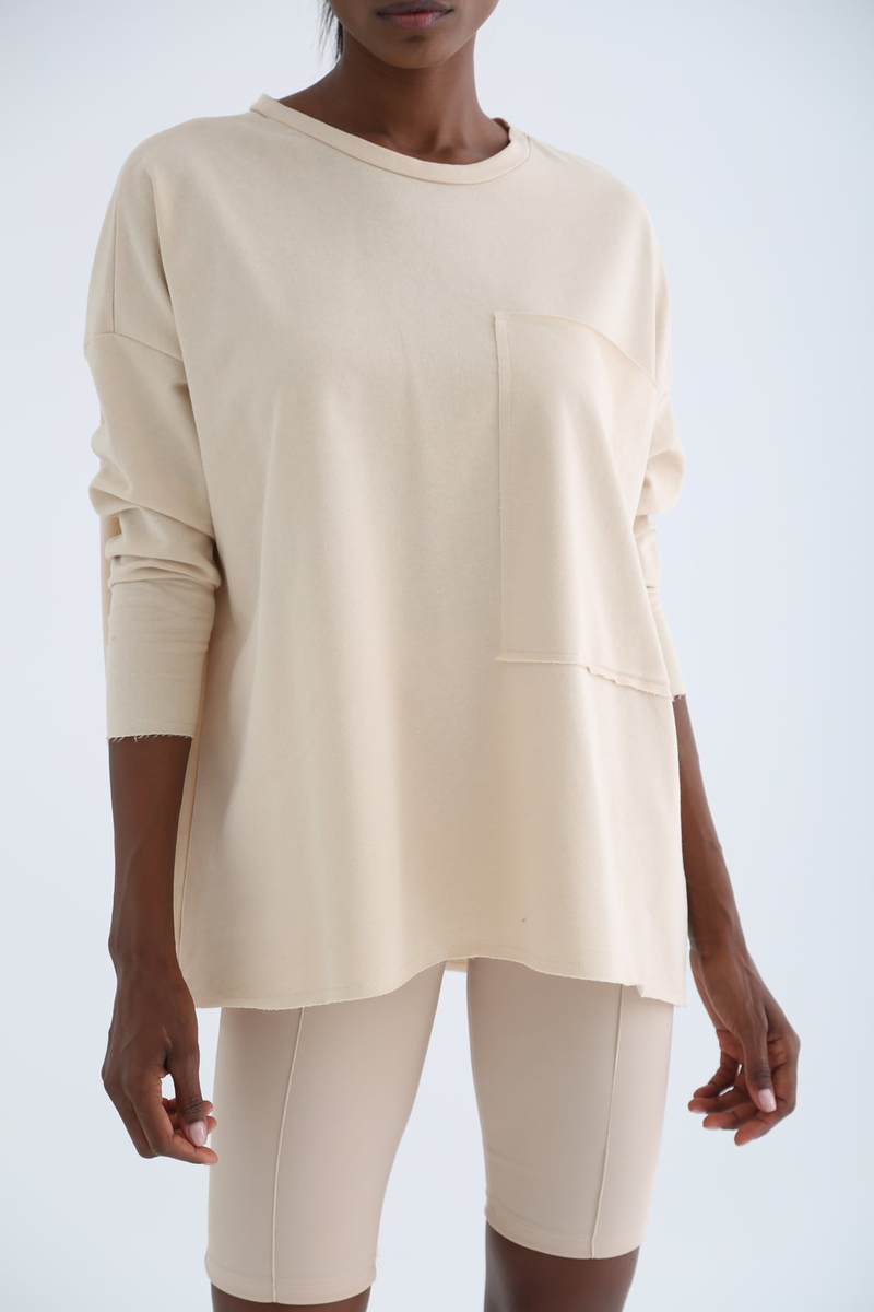 Bej Kargo Cep Oversize Sweatshirt 1323