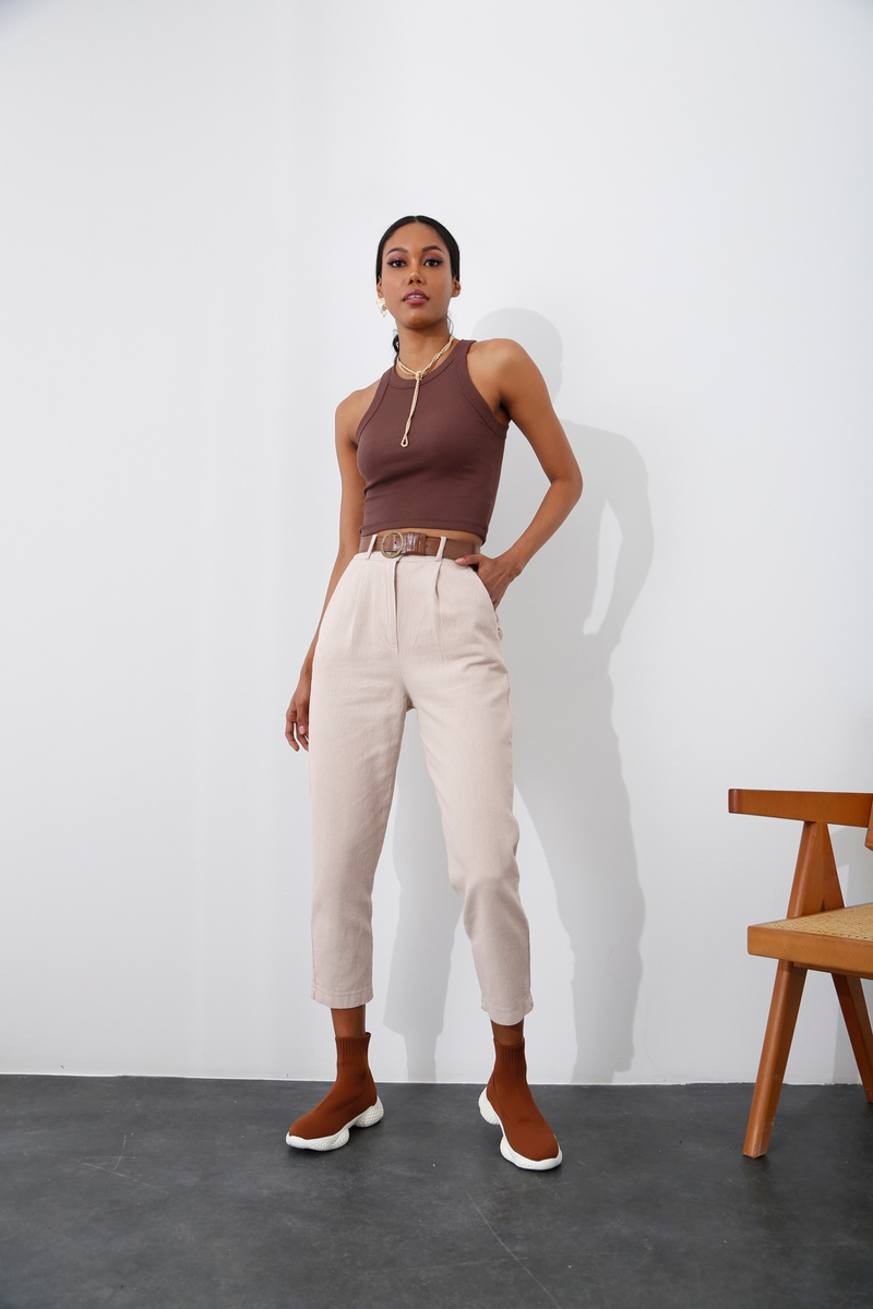 Bej Kemerli Gabardin Pantolon 50205
