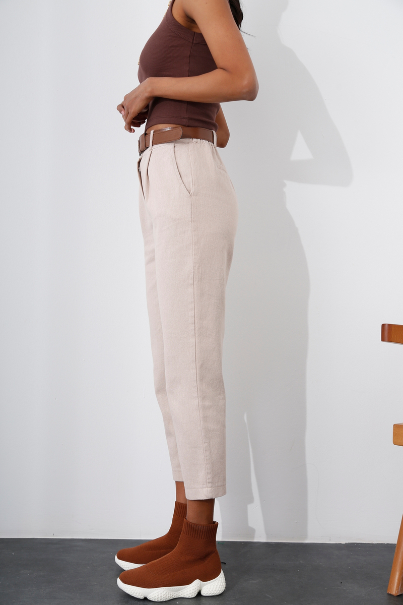 Bej Kemerli Gabardin Pantolon 50205