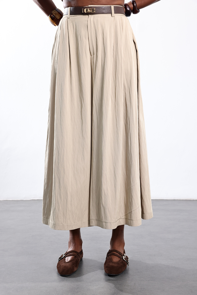 Bej Kemerli Pileli Pantolon 51419