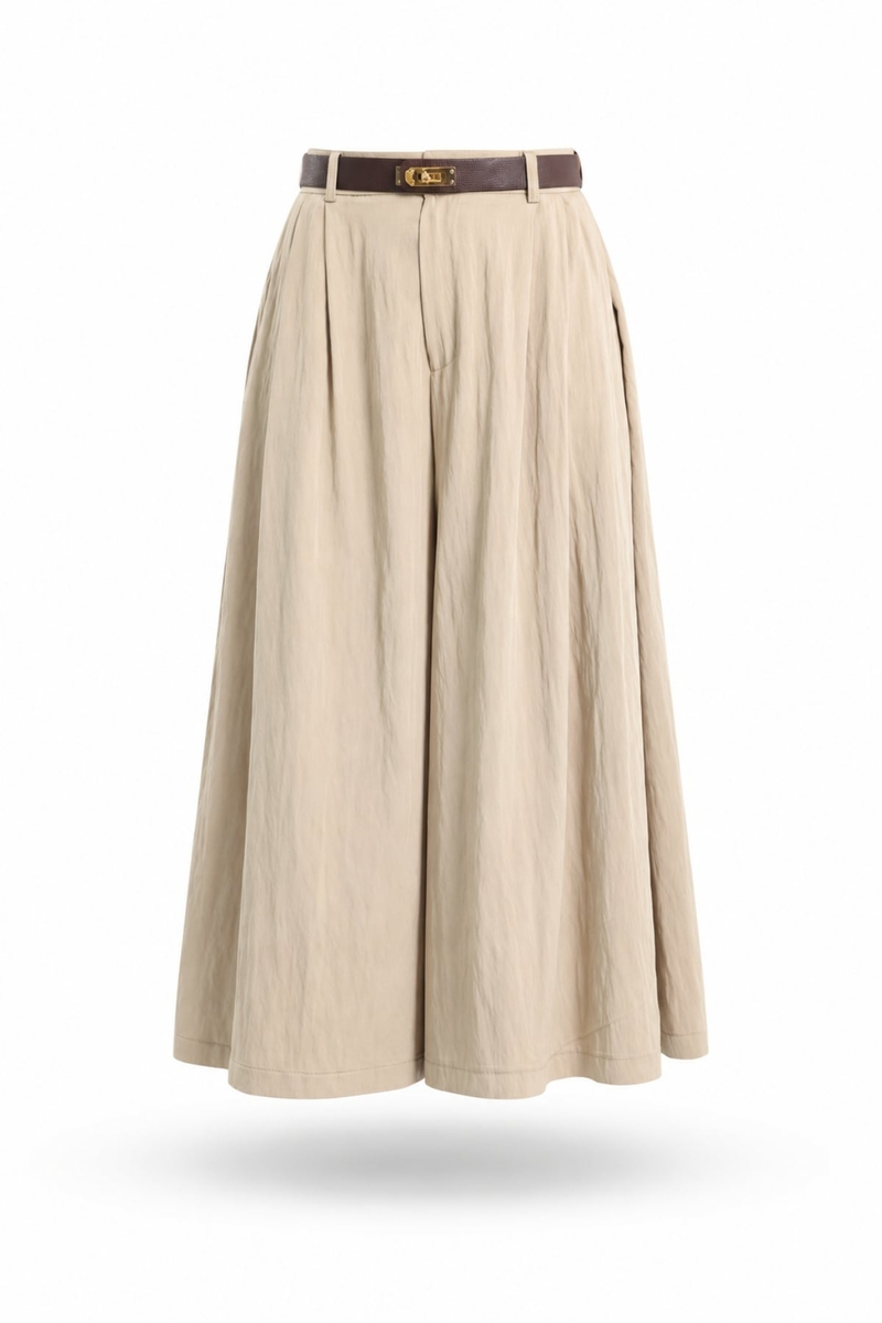 Bej Kemerli Pileli Pantolon 51419