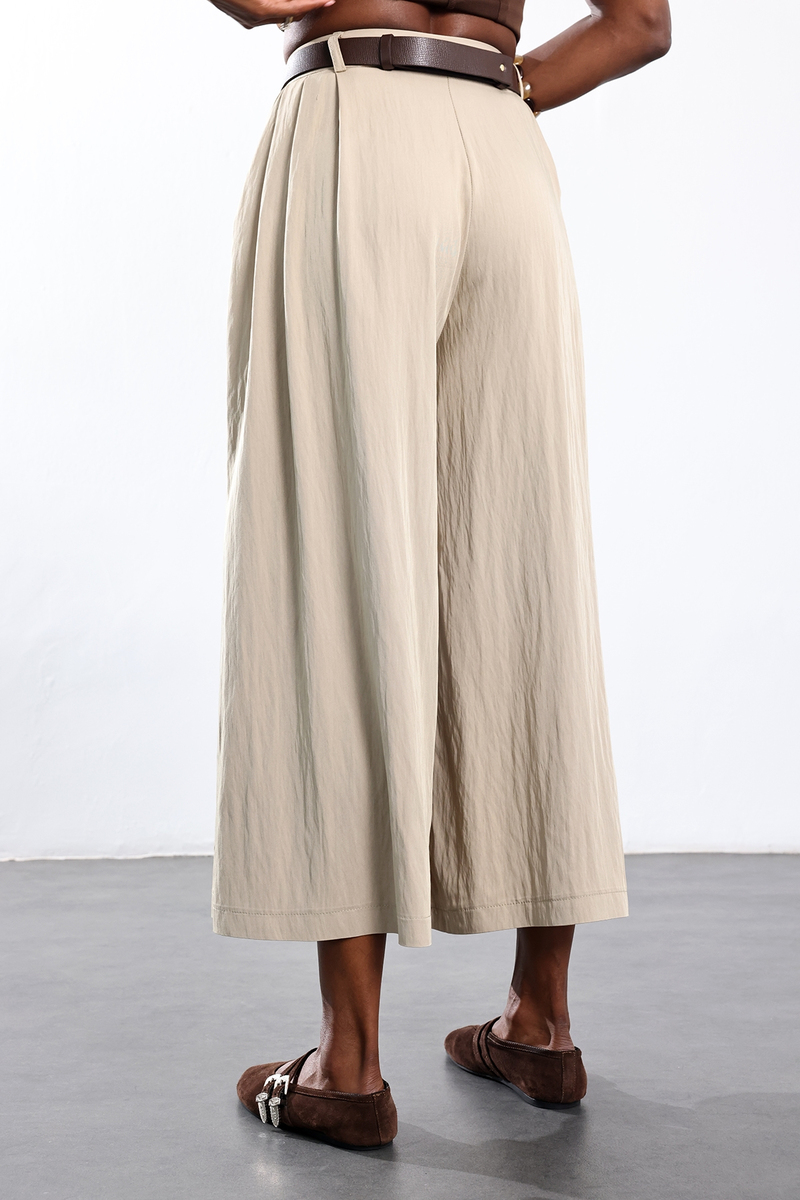 Bej Kemerli Pileli Pantolon 51419