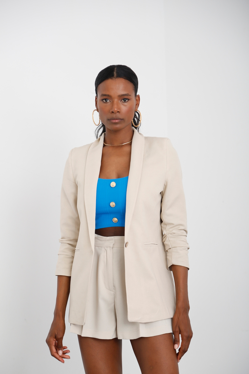 Bej Kolları Drapeli Blazer Ceket 