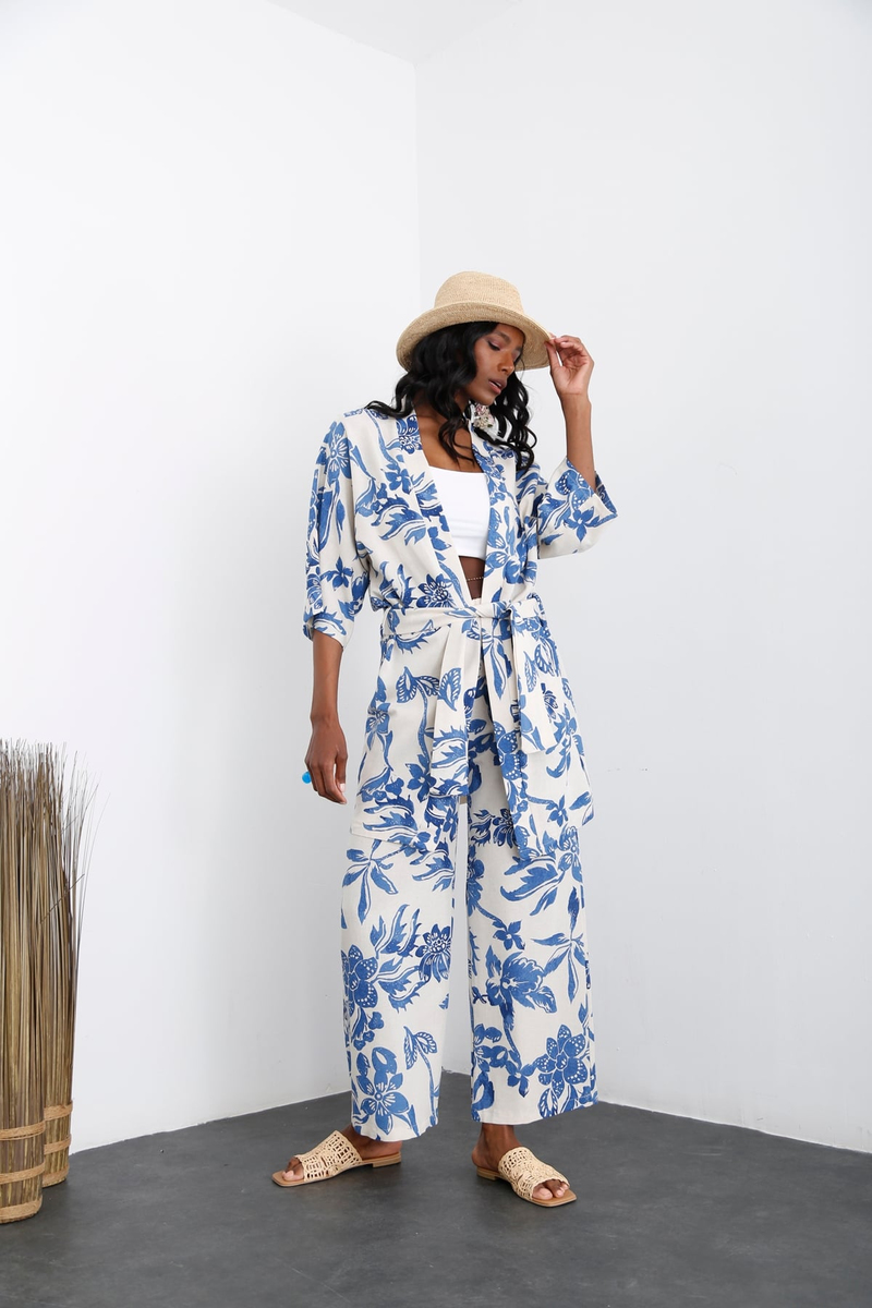 Bej Kuşaklı Kimono Takım 3763