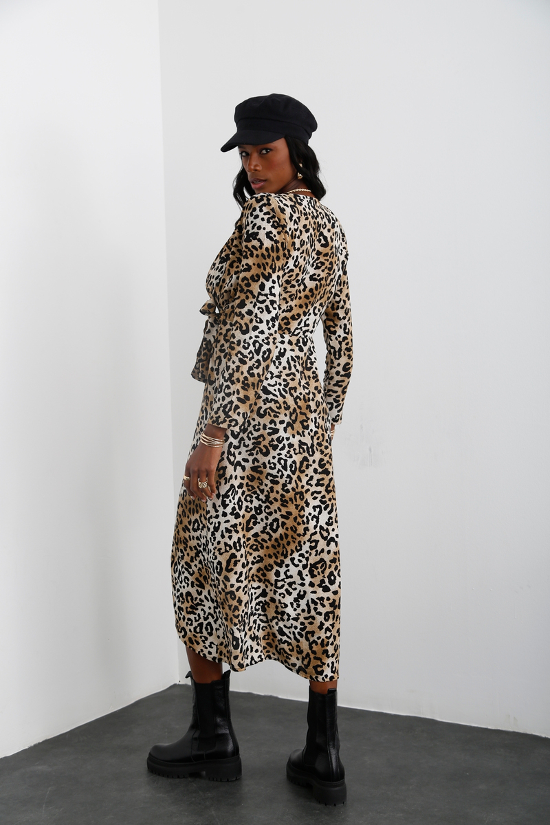 Bej Leopar Desen Elbise 10158
