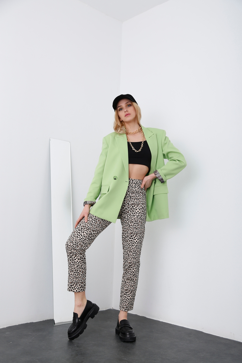 Bej Leopar Desenli Pantolon 00132