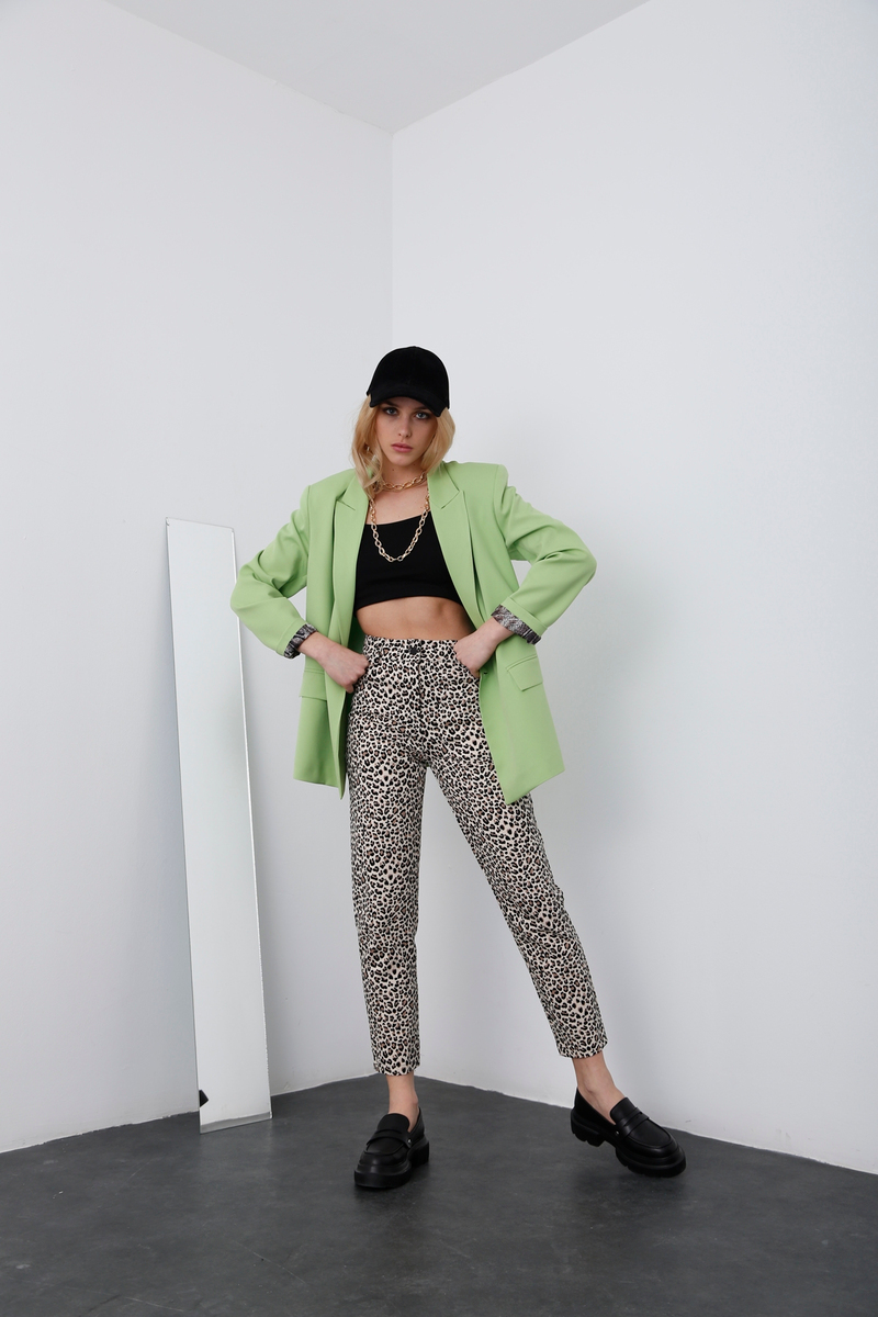 Bej Leopar Desenli Pantolon 00132