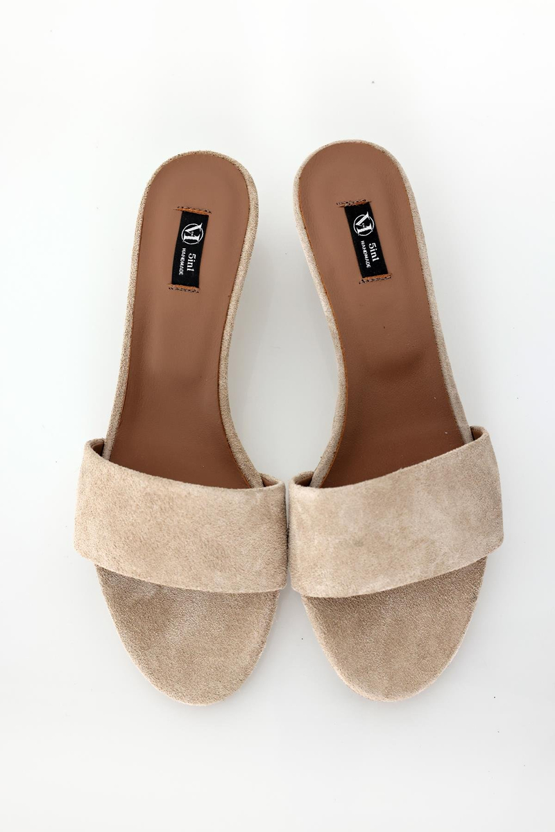 Bej Mini Topuklu Terlik 24471