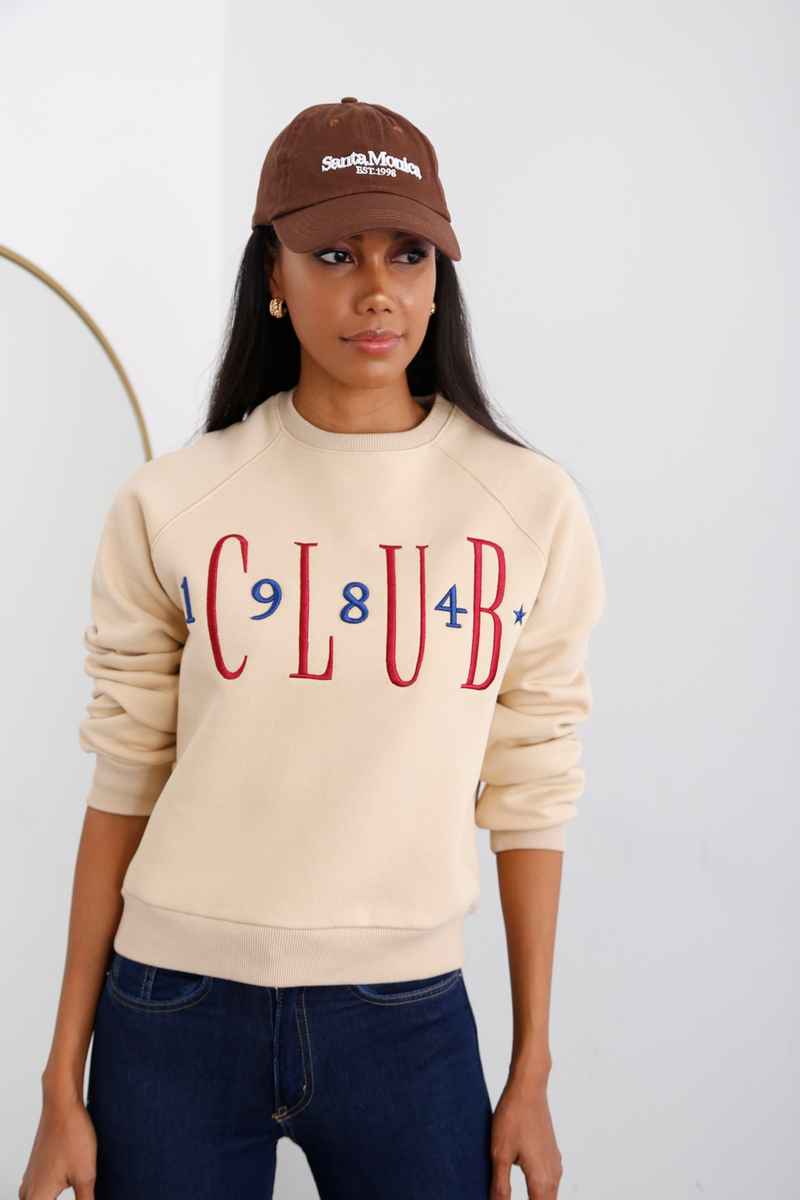 Bej Nakışlı Şardonlu Sweatshirt 