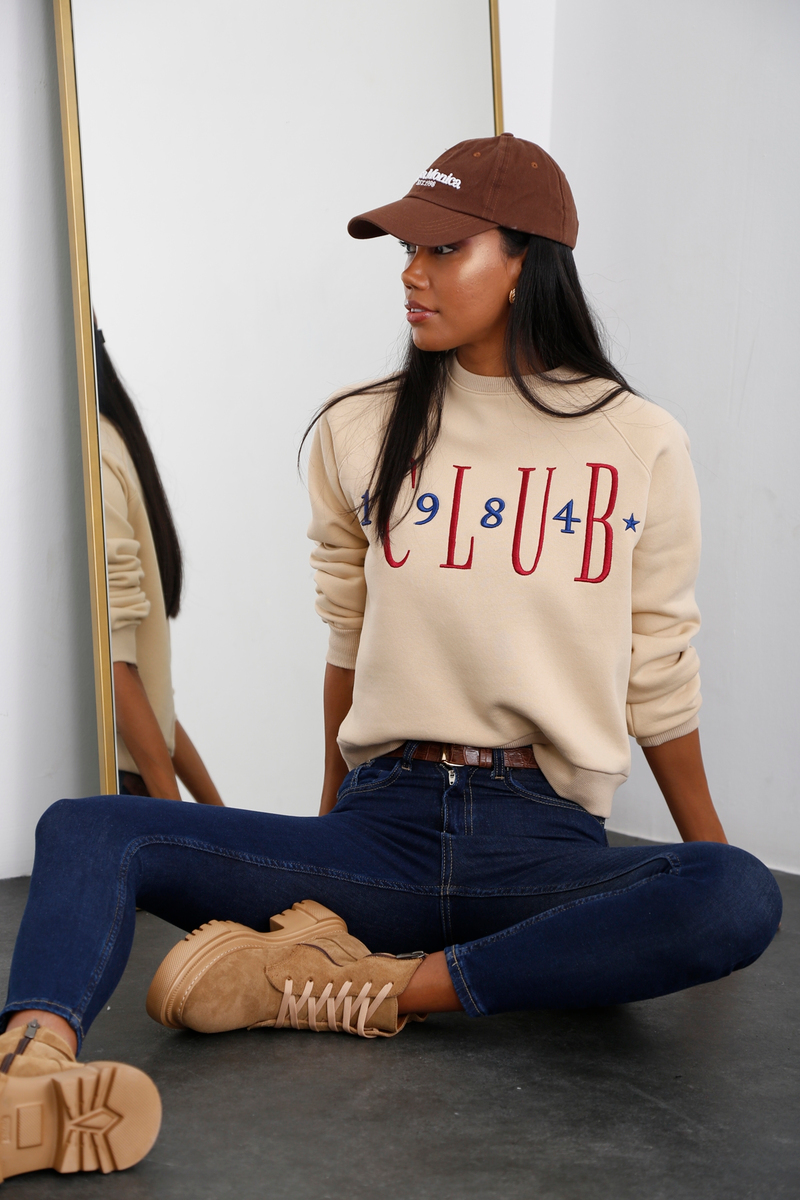 Bej Nakışlı Şardonlu Sweatshirt 