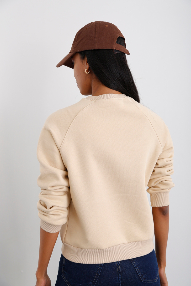 Bej Nakışlı Şardonlu Sweatshirt 