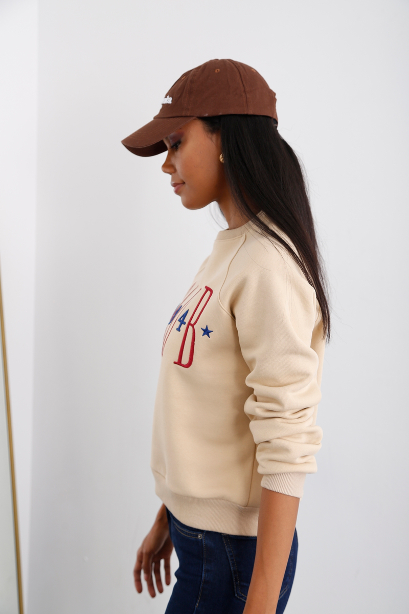 Bej Nakışlı Şardonlu Sweatshirt 